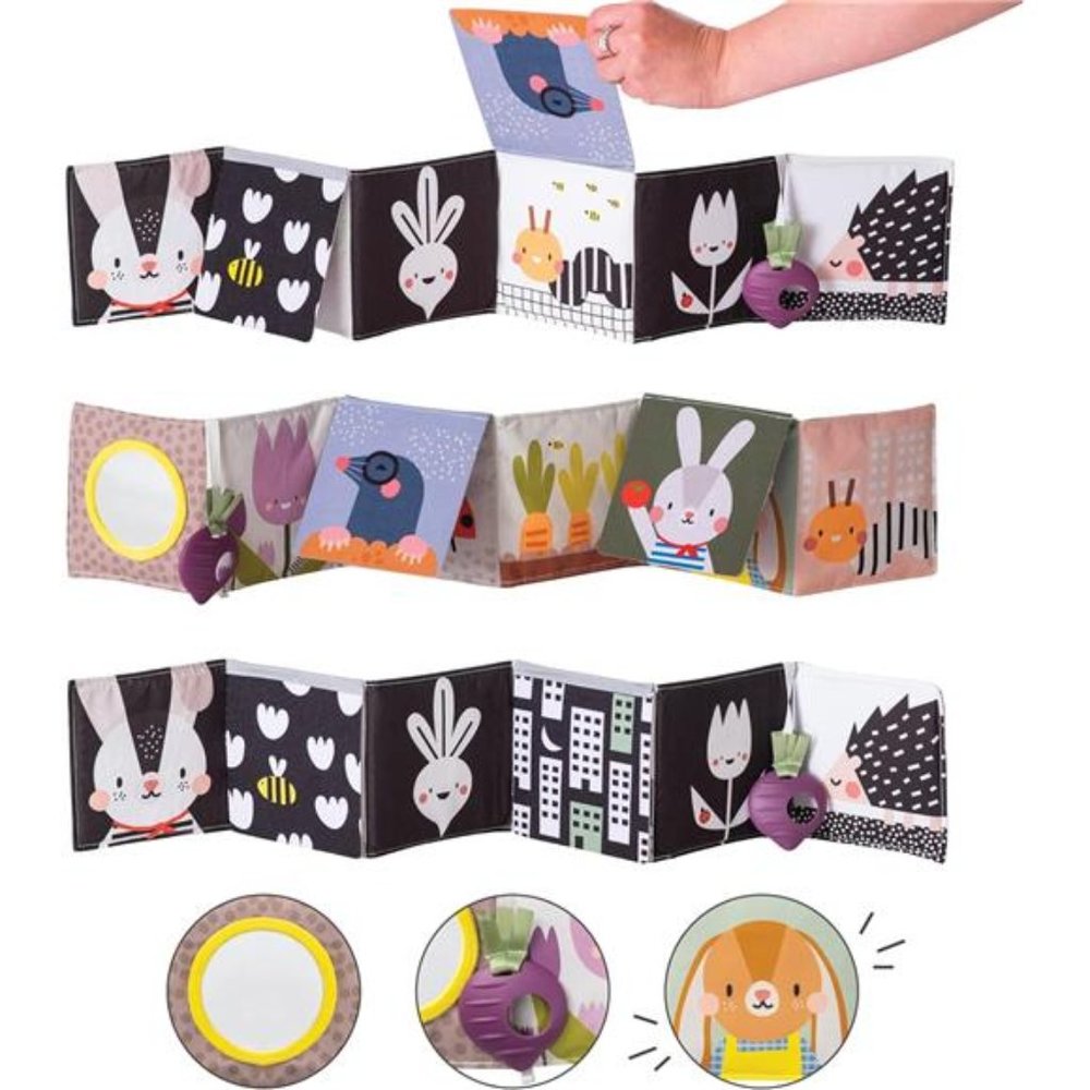 Urban Garden Soft Cloth Newborn Book, Crinkle Baby Book. High Contrast